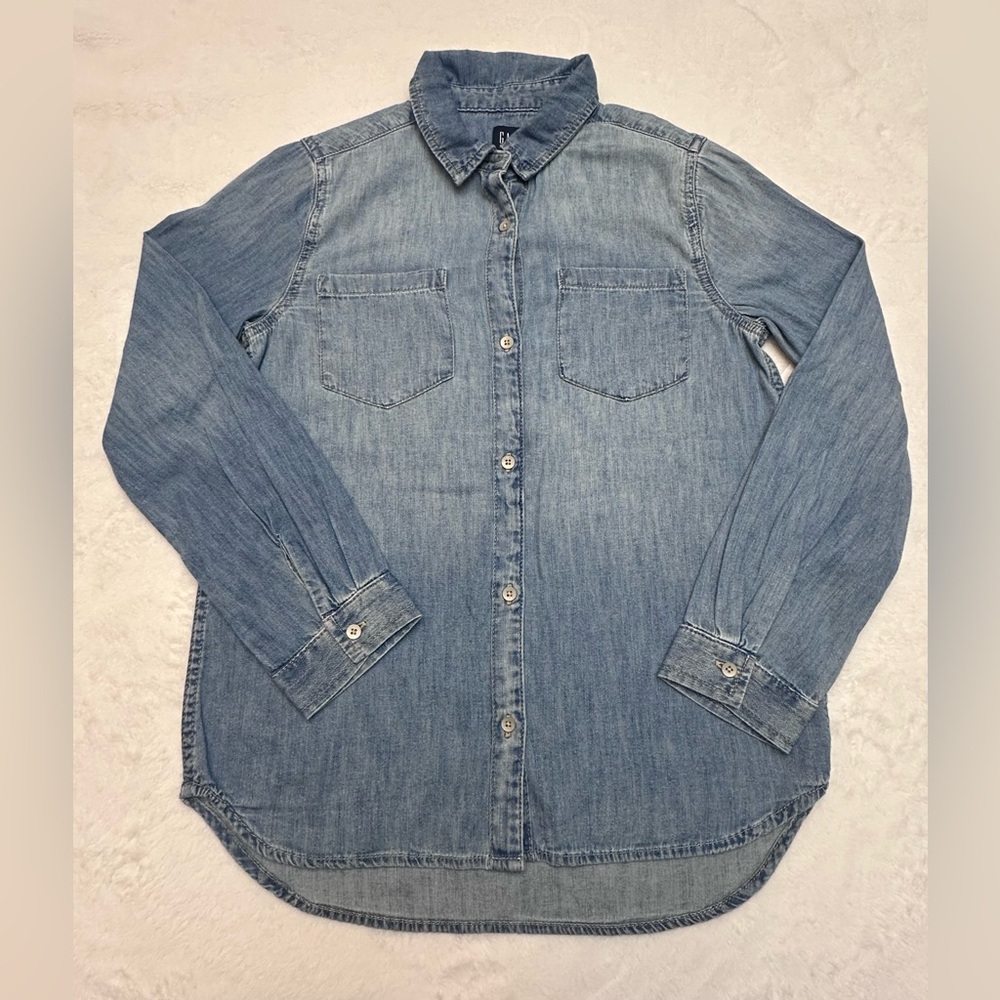 Gap Kids Girls Denim Jean Long Sleeve Shirt Button Up Large 10 Top NWT